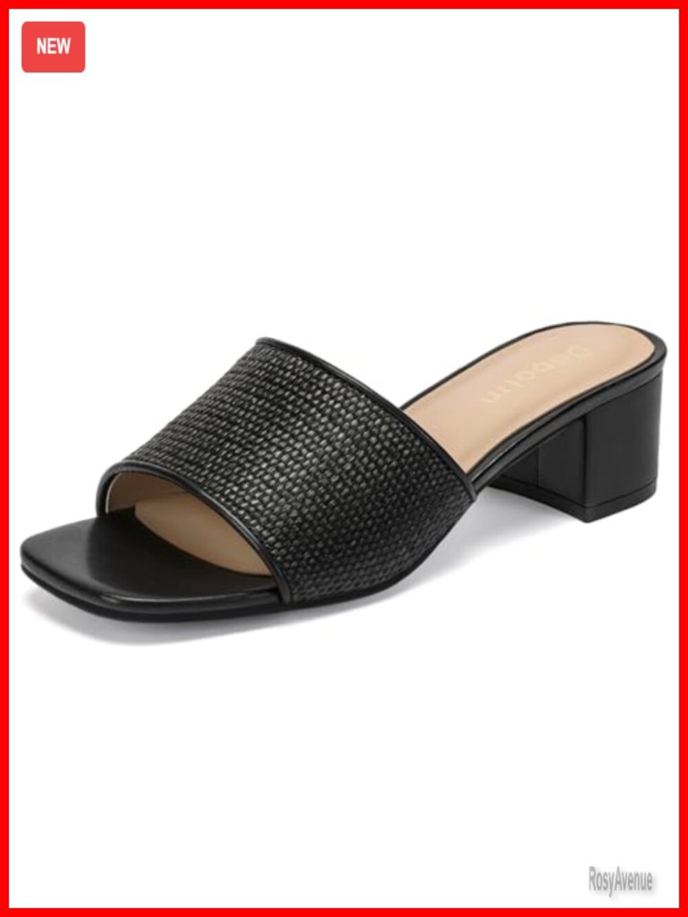 Women's Woven Raffia Heeled Slide Sandals Low Block Square Toe Slip On Mule